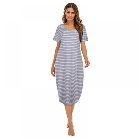 

Valcatch Nightgowns for Women V Neck Sleepshirts Short Sleeve Loose Comfy Pajama Sleepwear Side Split Pockets Long Nightdress S-3XL