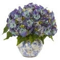 thumbnail image 1 of Nearly Natural 1845-BL Hydrangea Artificial Arrangement in Floral Design Vase - Blue, 1 of 1