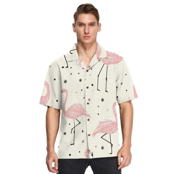Flamingoes Full Men's Hawaiian Wrinkle Free Button Down Short Sleeve Shirt Casual Shirts Beach Shirts