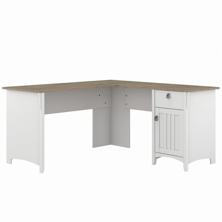 UPC: 0042976130824 | Bush Furniture Salinas 60  L Shaped Desk with Storage  Shiplap Gray & Pure White