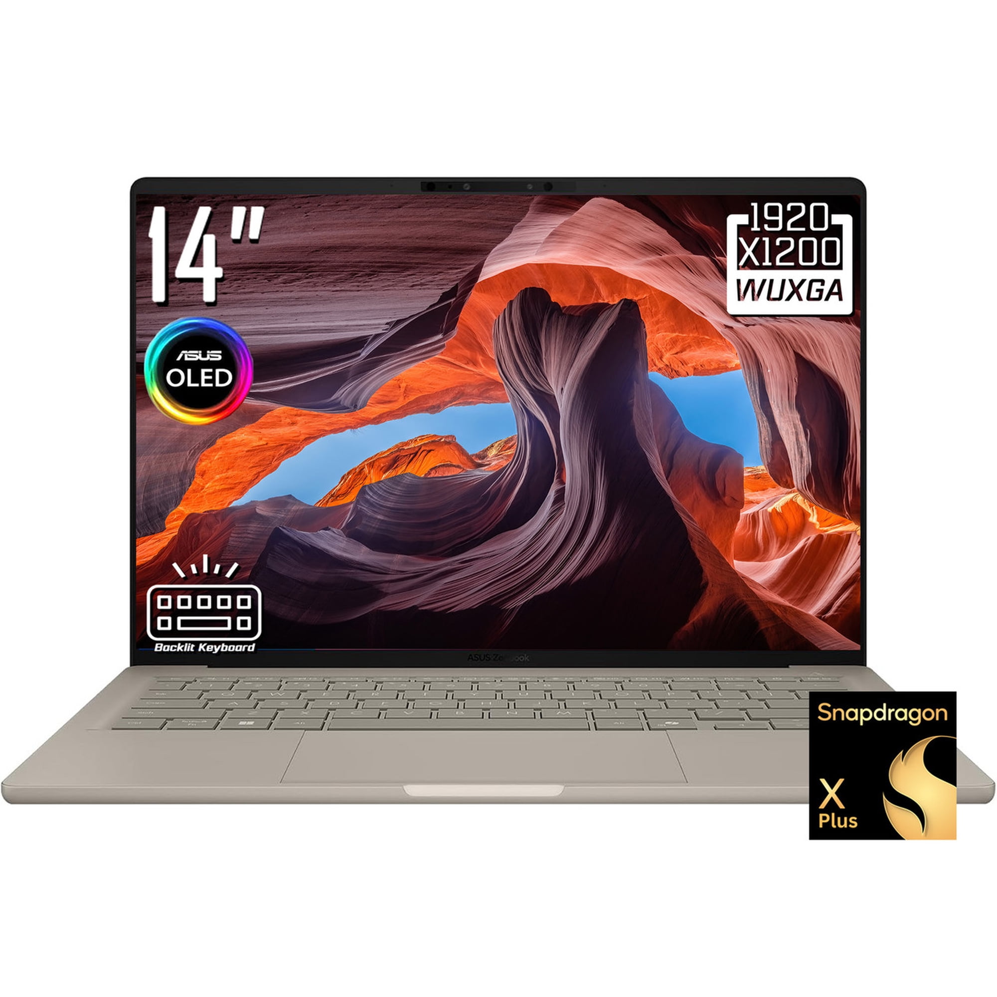 ASUS Zenbook A14 AI Laptop, 14" 2K 1920 x 1200 OLED Display, Snapdragon X Plus, WiFi 6E, Backlit KB, FHD IR Webcam, Win 11 Home (16GB DDR5 RAM / 512GB SSD)