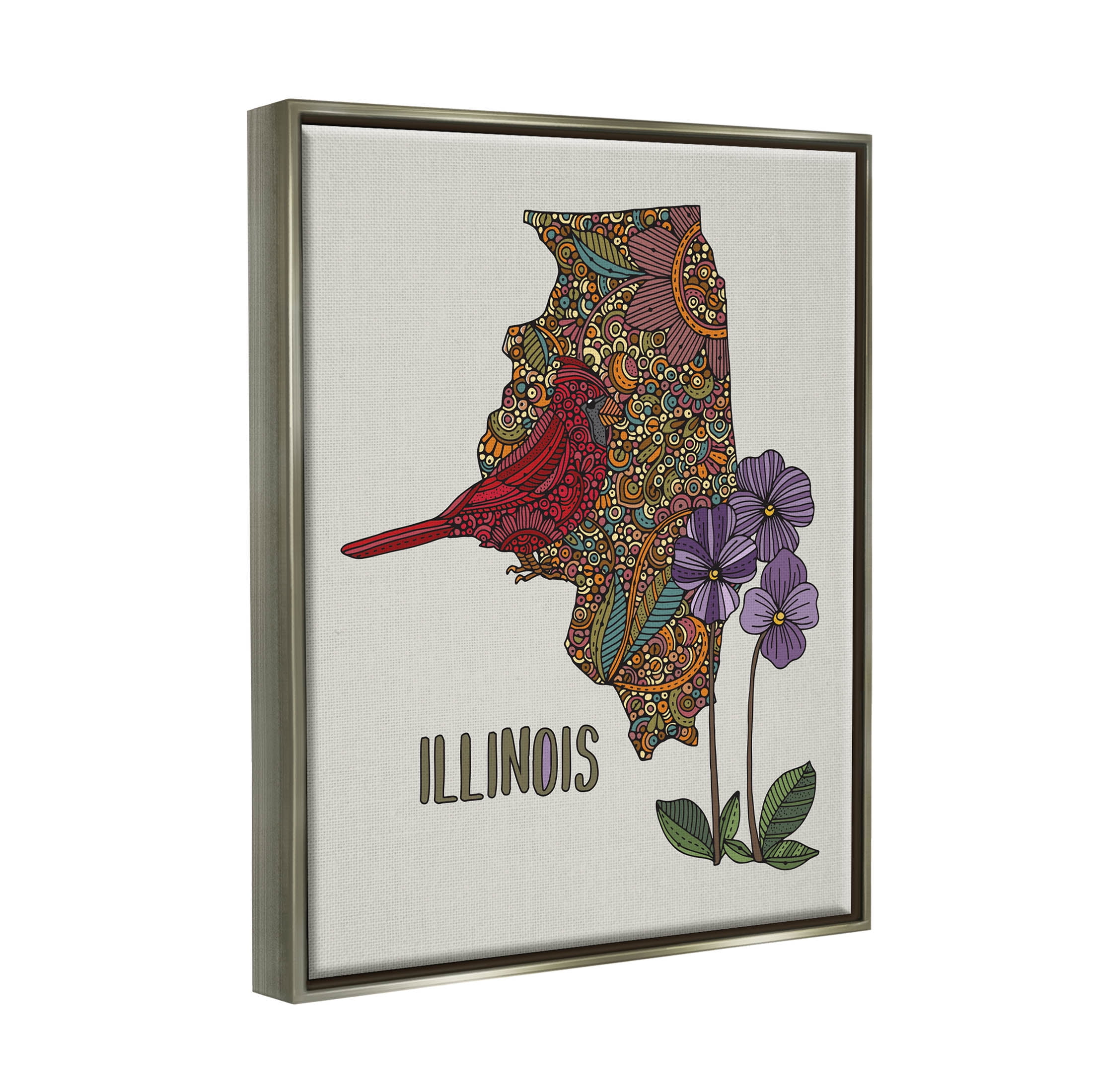 Stupell Industries Intricate Paisley State Illinois Graphic Art Luster Gray Floating Framed Canvas Print Wall Art, Design by Valentina Harper