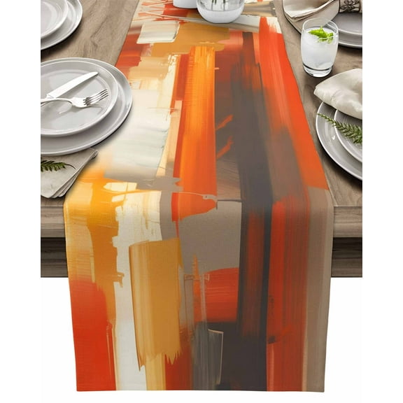 Table Runner Brunt Orange Abstract Painting Table Decoration for Kitchen Dinning Modern Art Table Decoration for Indoor Outdoor Party Wedding Decor 13x72inch