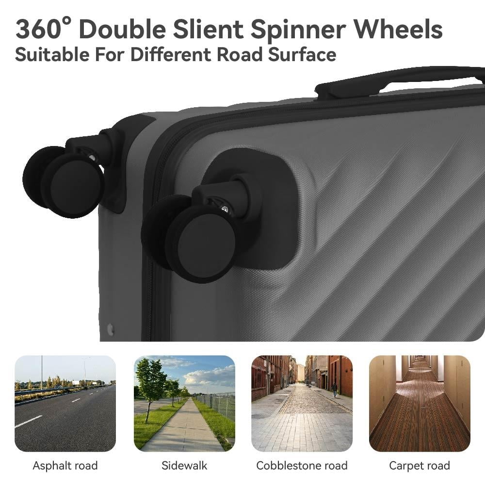 Lisonu 3-Piece Luggage Set, Gray Hardshell Suitcase Set with Spinner Wheels & TSA Lock, Durable ABS Travel Trolley, 20" 24" 28"