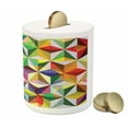 thumbnail image 3 of Geometric Piggy Bank, Rainbow Colored Stacked Cube Pattern Mosaic Grid Design Sixties Inspirations, Ceramic Coin Bank Money Box for Cash Saving, 3.6" X 3.2", Multicolor, by Ambesonne, 3 of 4