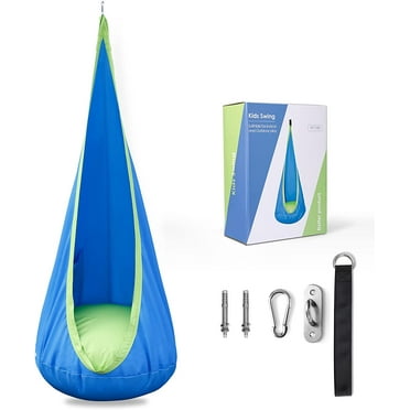 Kids Pod Swing - Sensory Swing - Indoor Hanging Hammock Seat 100% Cotton with All Accessories for Kids with Removable Cushion（ Blue ）