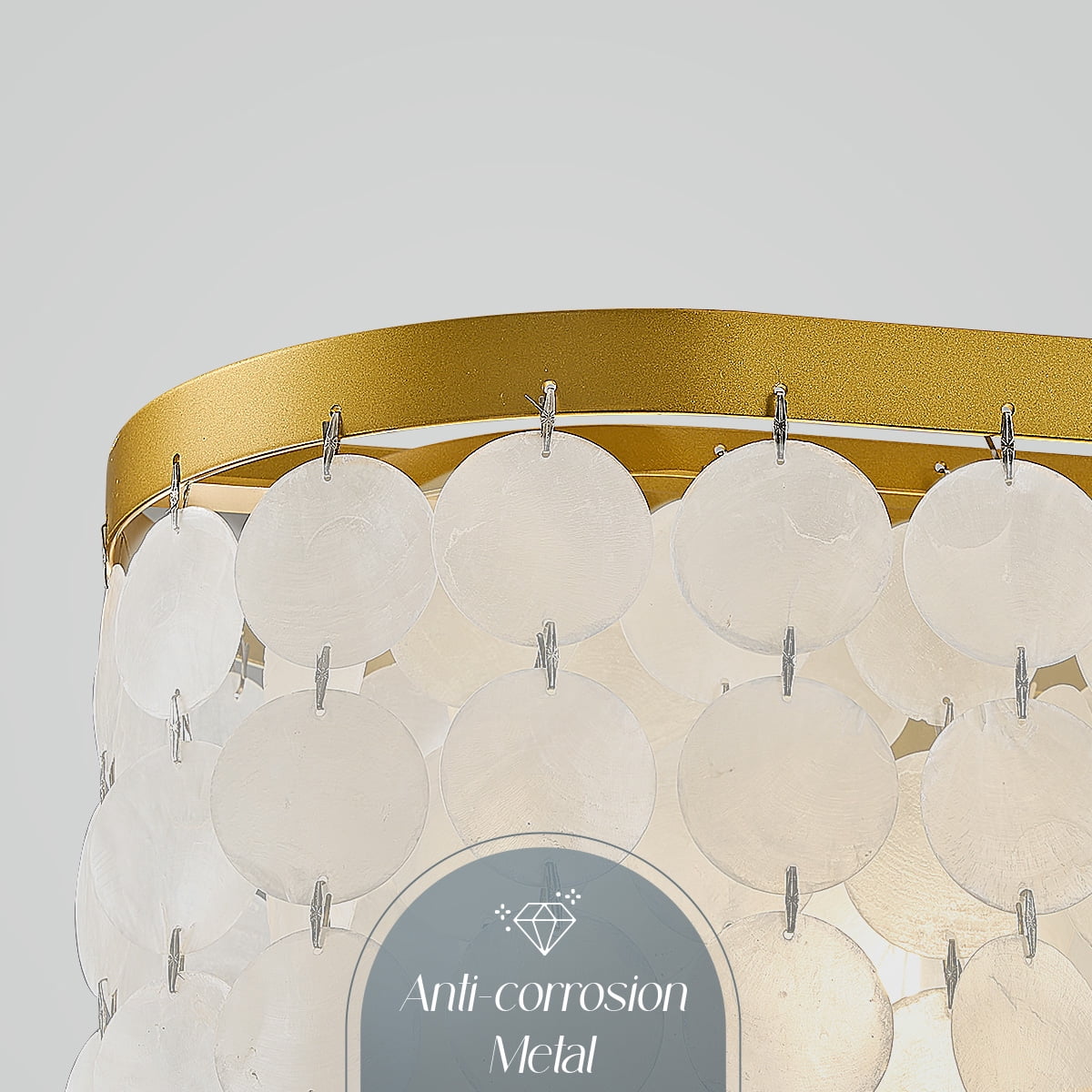 Coastal Chandeliers for Dining Room, Capiz Shell Light Fixture Over Table, 6-Light Height Adjustable Hanging Pendant Light Fixtures for Kitchen Island, Living Room, Bedroom, Bathroom,L42''
