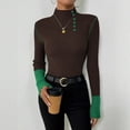 thumbnail image 6 of Lumtrix Womens Long Sleeve Turtleneck Sweaters Ribbed Knit Pullover Tops Slim Fit Basic Casual Color Block Tops Button Down Sweatshirt Coffee M, 6 of 6