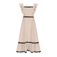 thumbnail image 4 of DailyTrove Women's Solid Color Square Neck Maxi Dress, Short Sleeve, Casual Garden & Brunch Wear, Lightweight Cotton Blend, Fit & Flare, Contrast Trim, 4 of 6