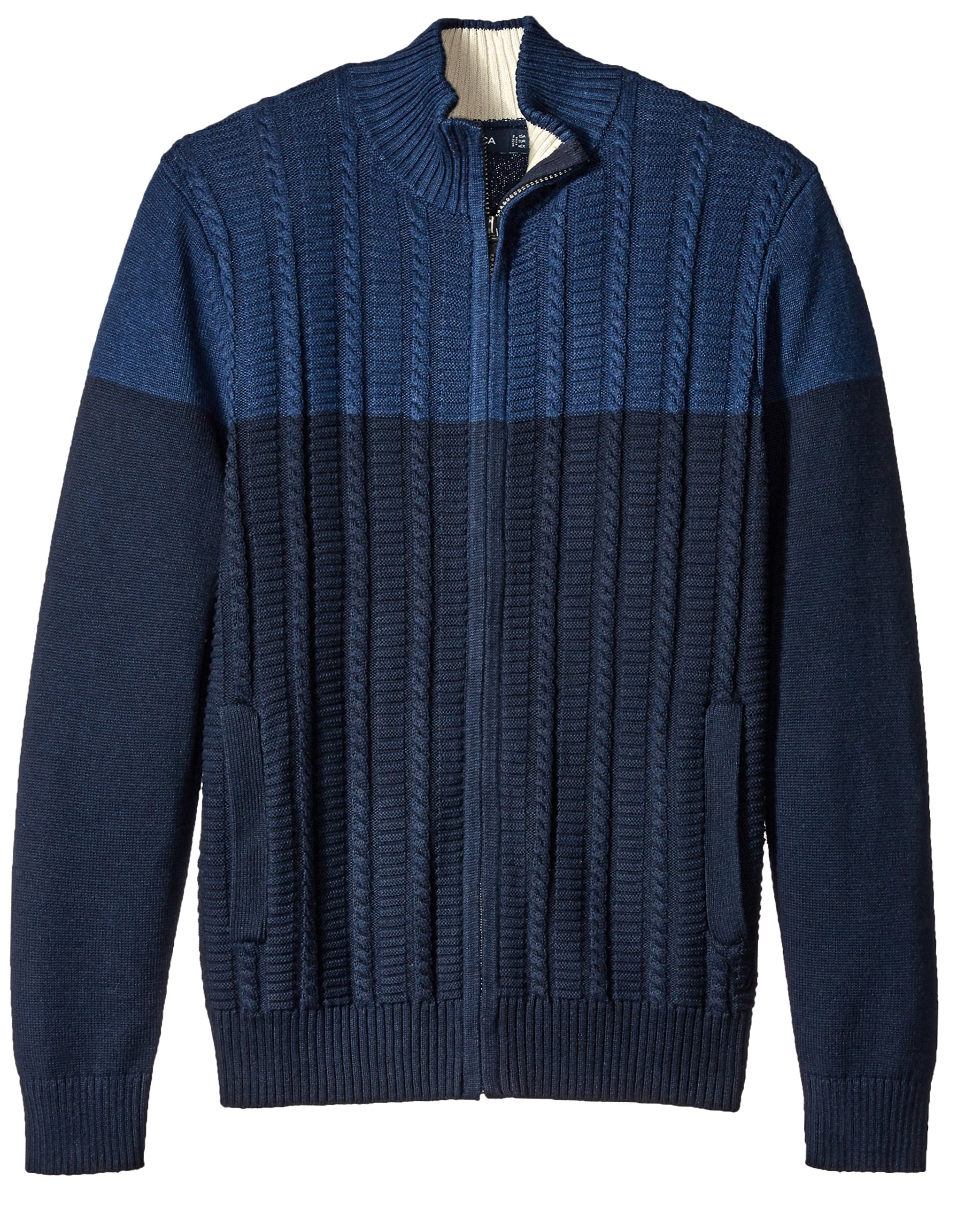 Nautica - Nautica NEW Blue Navy Mens Size Large L Full Zip Cable-Knit ...
