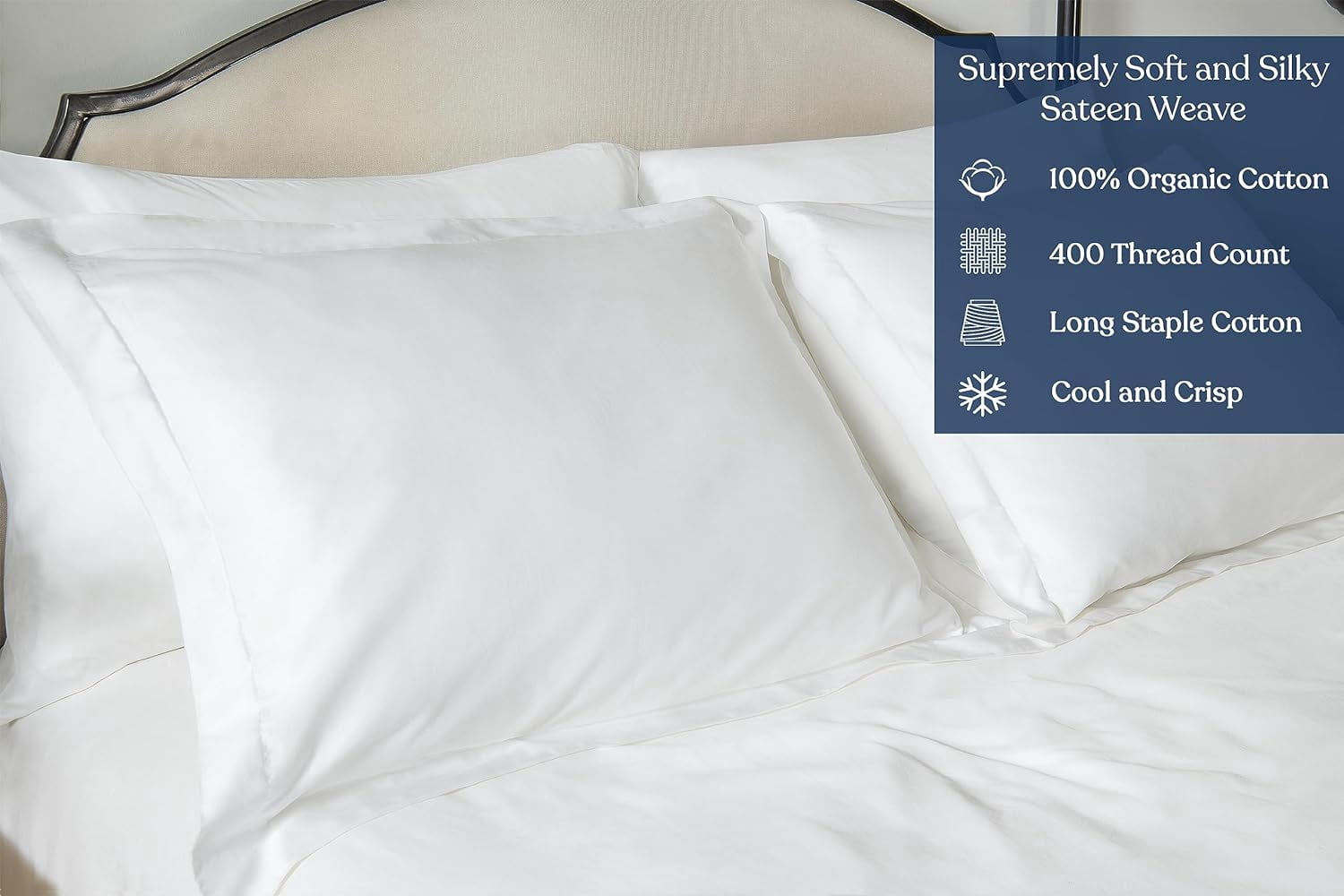 Delara GOTS Certified 100% Organic Cotton Full Fitted Sheet 54"x75", 400TC Long Staple, Ultra Soft, Breathable, 17" Deep Pocket, White