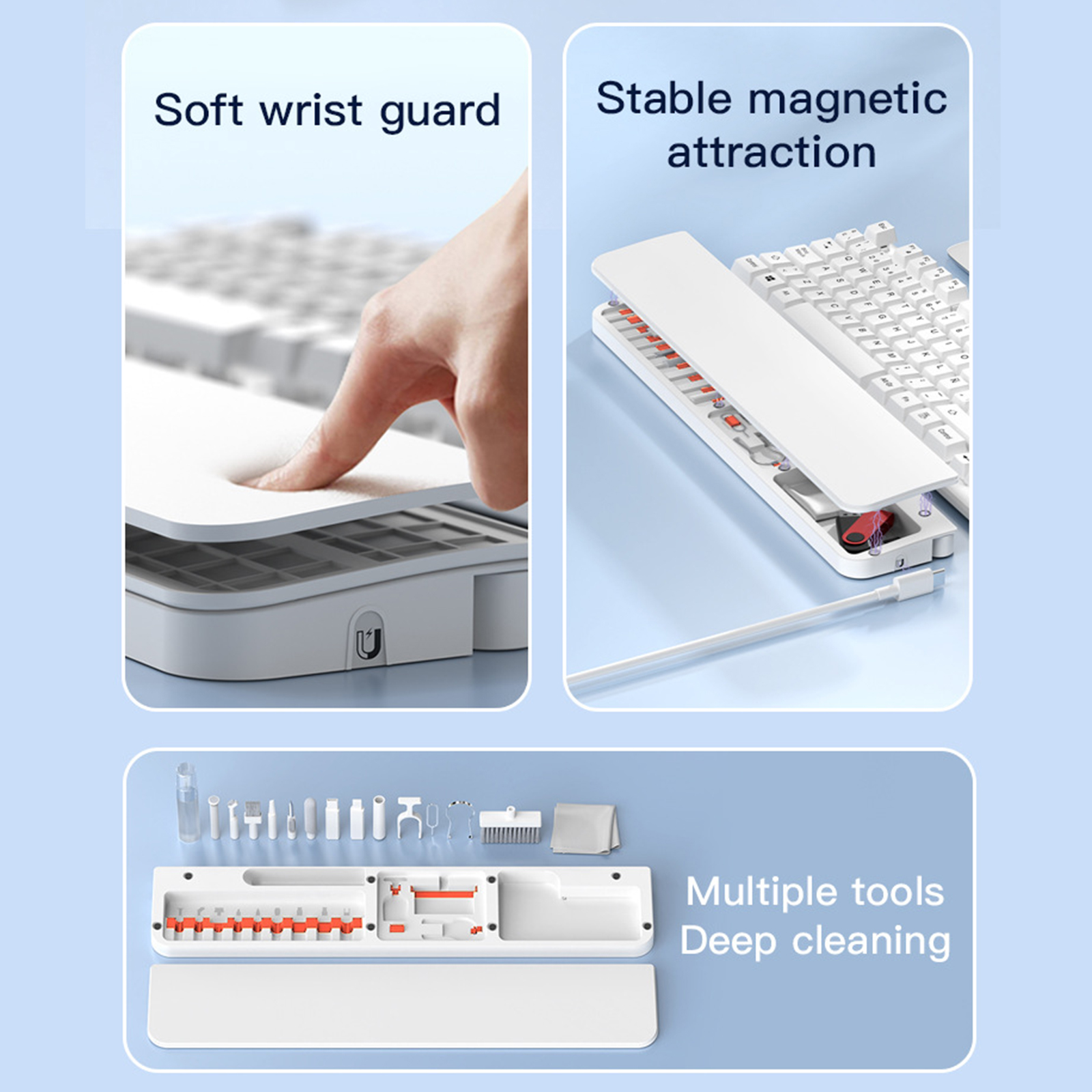 22 in 1 Cleaning Kits Equipped Keyboards Wrist Rest Featuring Ergonomic Support and Hiddens Storage for Home Office