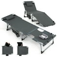 thumbnail image 1 of Gymax Chaise Longue Pliante d'Extérieur à 5 Positions avec Ouverture pour le Visage et Repose-Pieds Réglable Gris, 1 of 10
