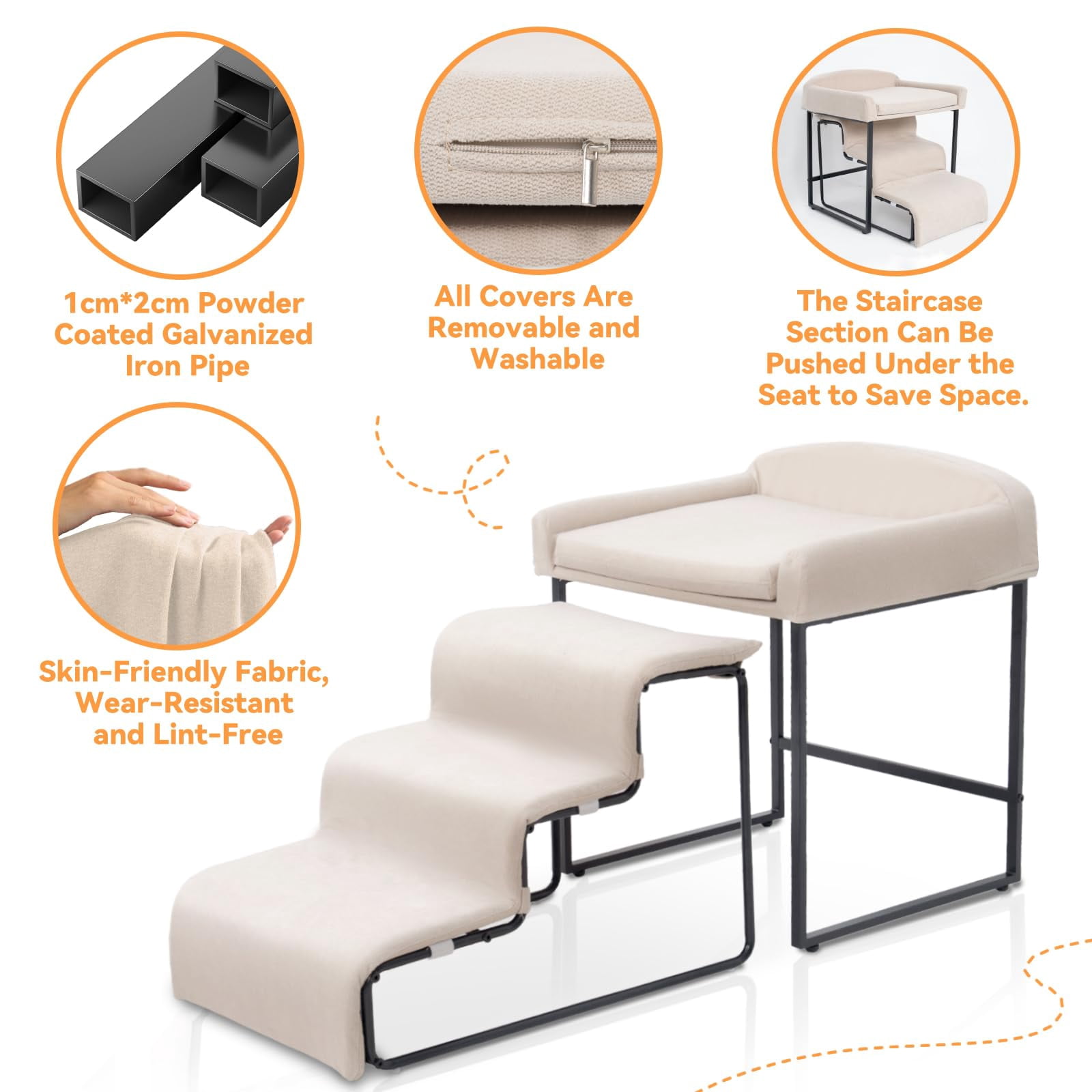 Dog Window Perch with Stairs, Pet Stairs Ramp with Seat, Dog Perch to Look Out Window with Ramp, Lounge Elevated Dogs Bed, Small Pet Step, Multi-Level Platform with Foam Upholstery