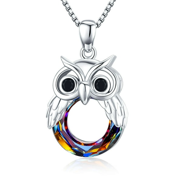 Coachuhhar Collier en Cristal Hibou Argent Sterling Pendentif en Cristal Animal Mignon Bijoux Cadeaux pour Femmes Hommes