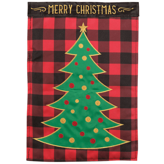 Magnolia Gardens M011427 13 x 18 in. Tree Merry Christmas Double Applique Garden Flag