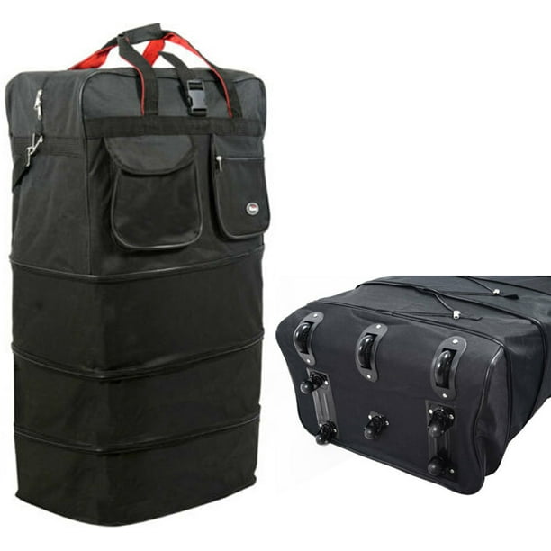 Hipack 36" Black Rolling Expandable Duffle Bag Spinner Suitcase