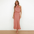 thumbnail image 3 of Elegant Sleeveless Halter Satin Summer Wedding Evening Dress, 3 of 6