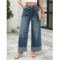 thumbnail image 4 of EMMIOL Women's Wide Leg Jeans Mid Waist Stretchy Loose Fit Jeans Baggy Boyfriend Denim Pants with Cuffed Hem, 4 of 6