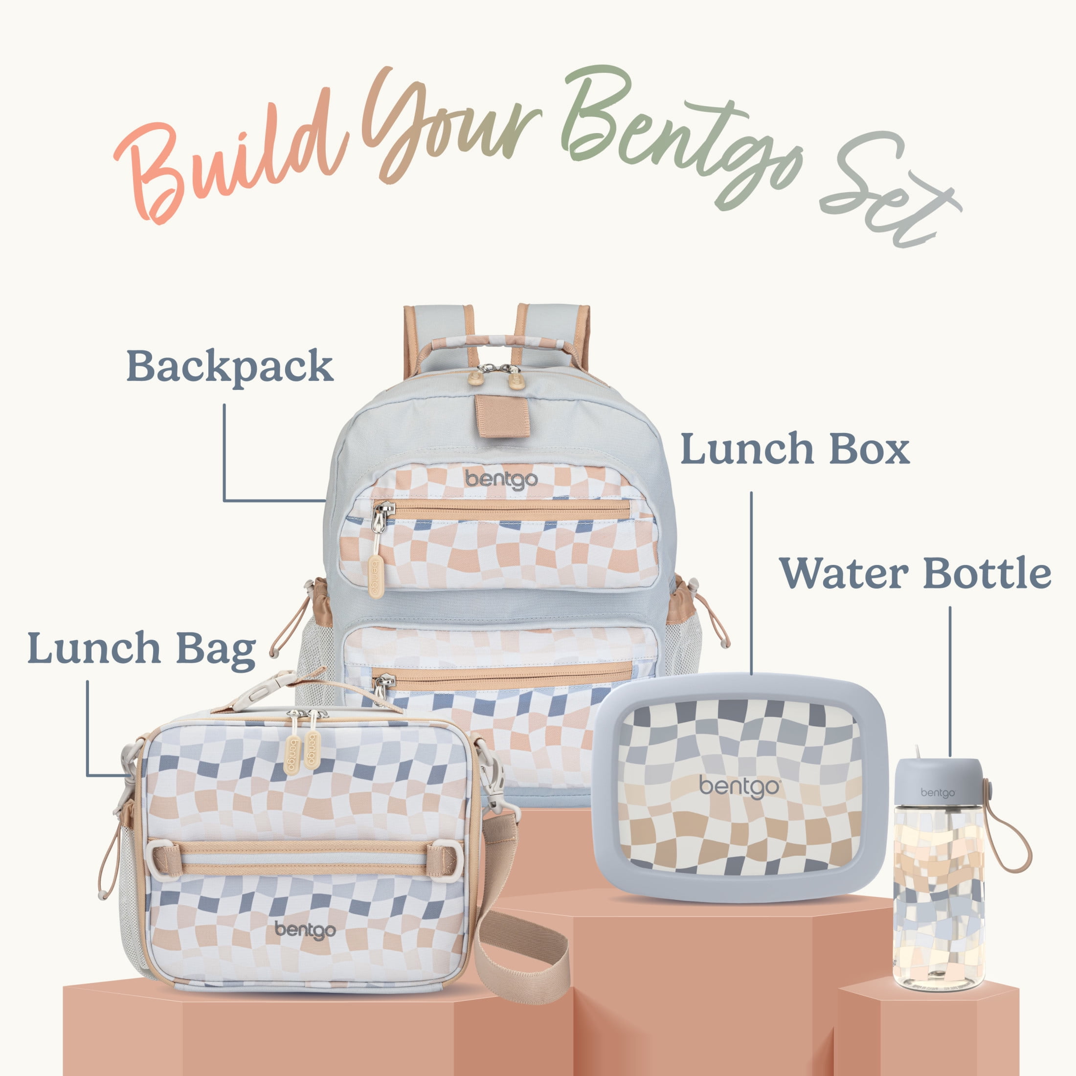 Bentgo Kids Lunch Bag (Whimsy & Wonder Collection) - Durable, Double-Insulated Lunch Bag for Kids 3+; Holds Lunch Box/Water Bottle/Snacks; Water-Resistant Fabric & Zip Pockets (Checker Gradient)