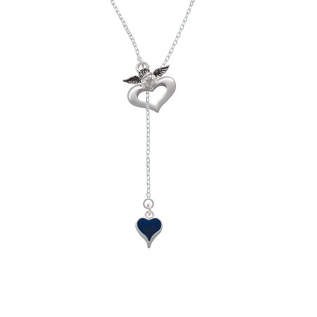 Long Lariat - Small Long Blue Heart - Guardian Angel Lariat Necklace
