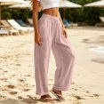 thumbnail image 6 of Liuinsasek Women's Cotton-Linen Pants Fashion Casual Solid High Waist Pocket Ladies Long Pants Lightweight Flowing Drawstring Elastic Waist Loose Pants Vacation Travel Resort Wear, 6 of 10