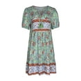 thumbnail image 5 of Women Casual- Summer Dress Boho V Neck Short Sleeve Babydoll Floral Print Flowy Beach Dress Green L, 5 of 8