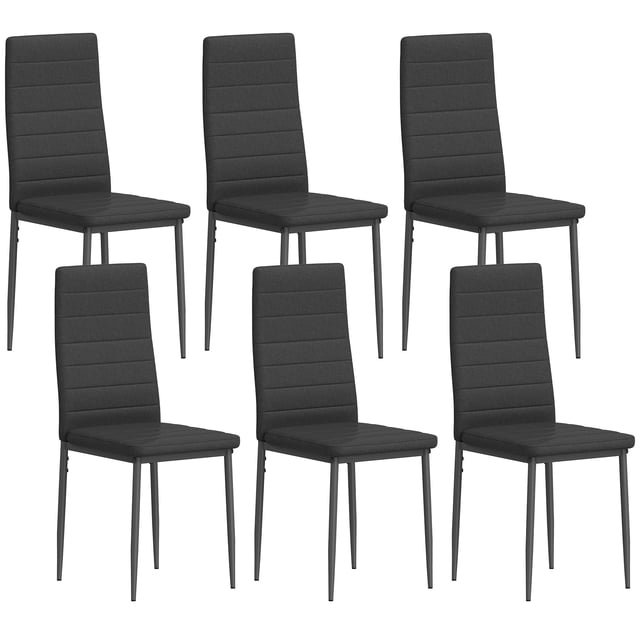 HOMCOM Dining Chairs, Set of 6, Linen Upholstered Accent Chairs, Back