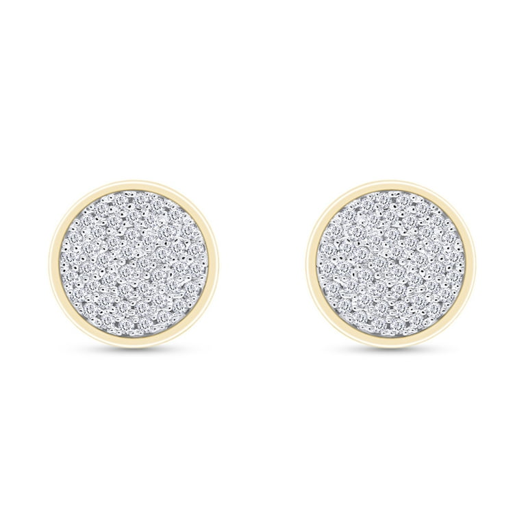 Round Cut White Cubic Zirconia Flat Disc Stud Earrings for Women in 14K  Yellow Gold Over Sterling Silver With Push Back