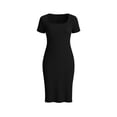 thumbnail image 2 of Fengqque Women's Summer Midi Bodycon Dresses Basic Square Neck Side Slit Ribbed Knit Fitted Casual Dress Black S(S), 2 of 9