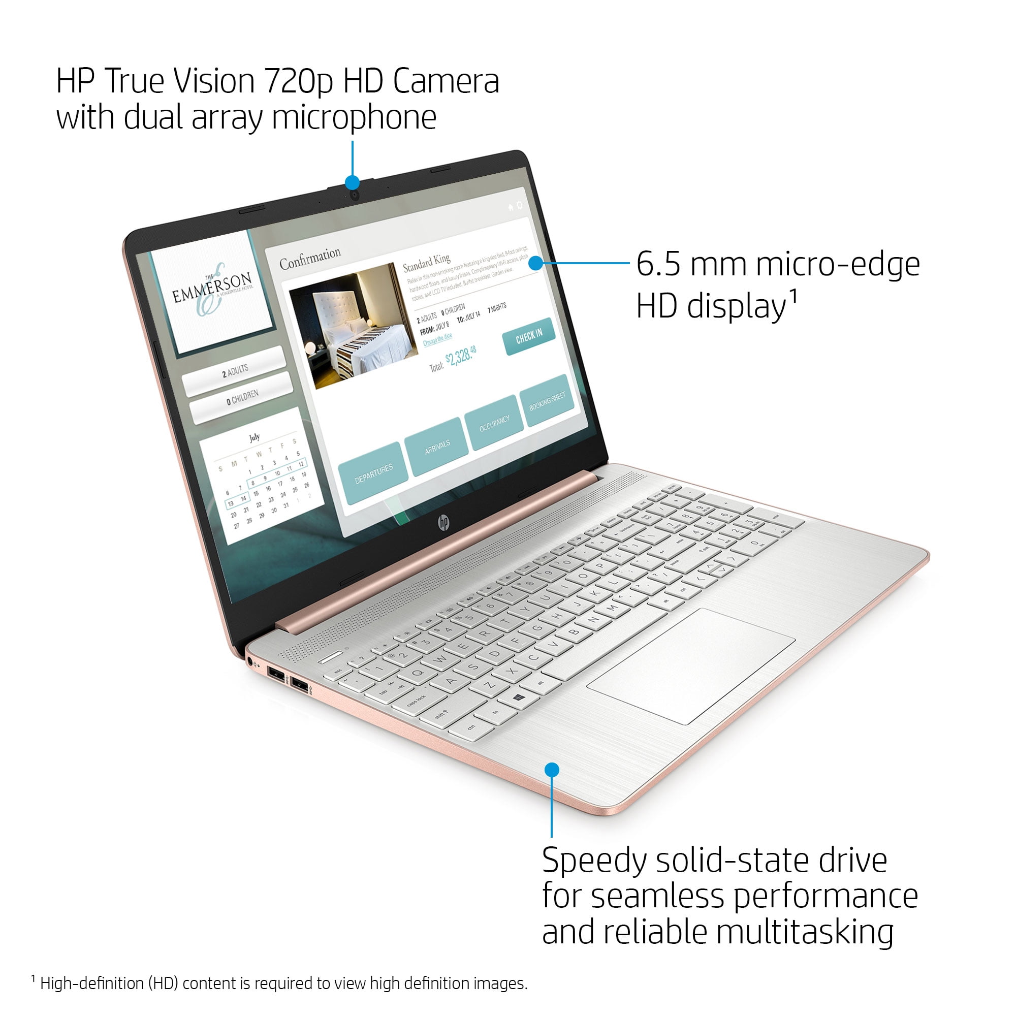 HP 15.6" Laptop, AMD Athlon N3050 Processor, 4GB RAM, 128GB SSD, Rose Gold, Wireless Mouse, Sleeve, Windows 10 Home in S mode with Microsoft 365, 15-ef1073wm