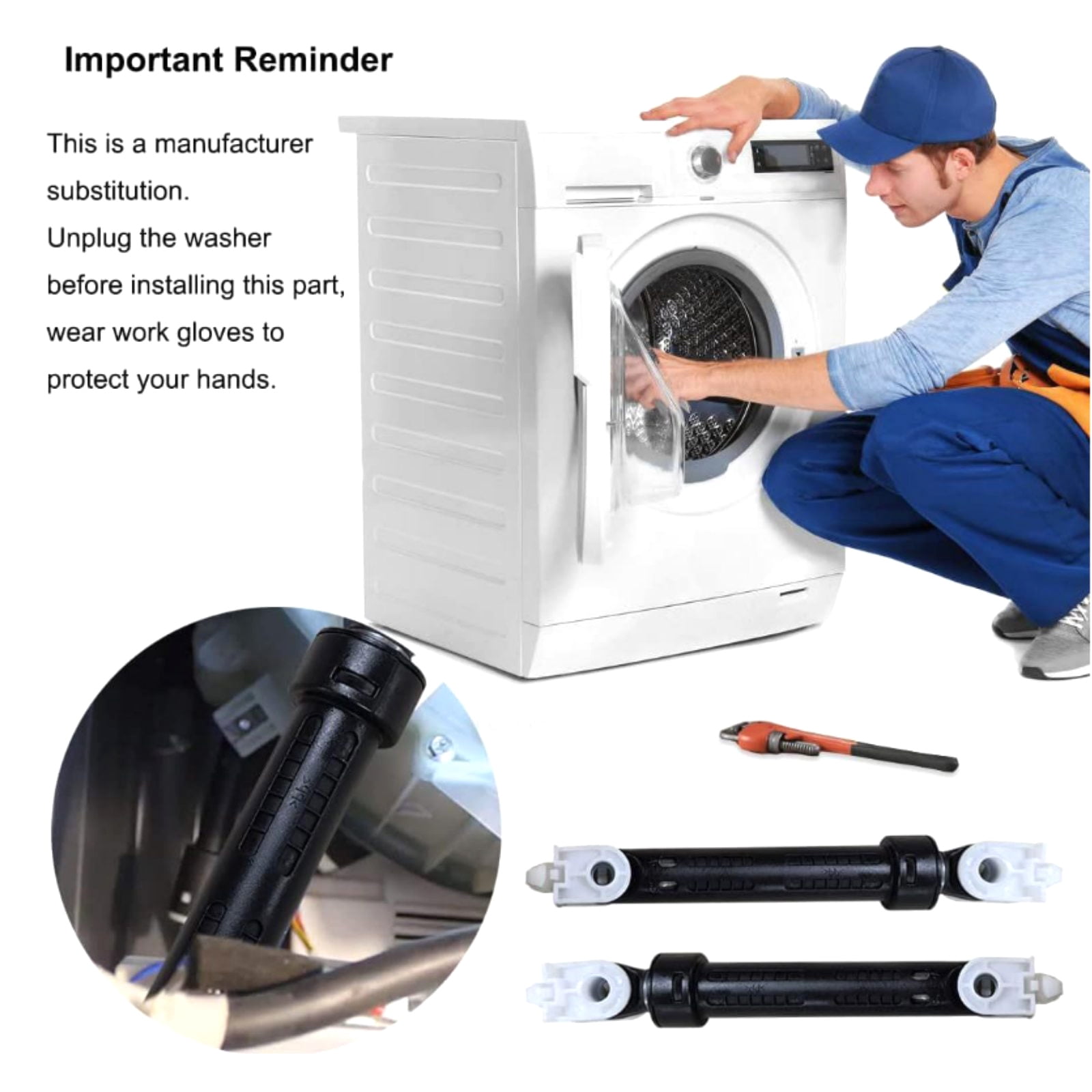 4Pcs Premium Shock Absorber Rods for Maytag Washers, Black Replacement Parts, Vibration Control