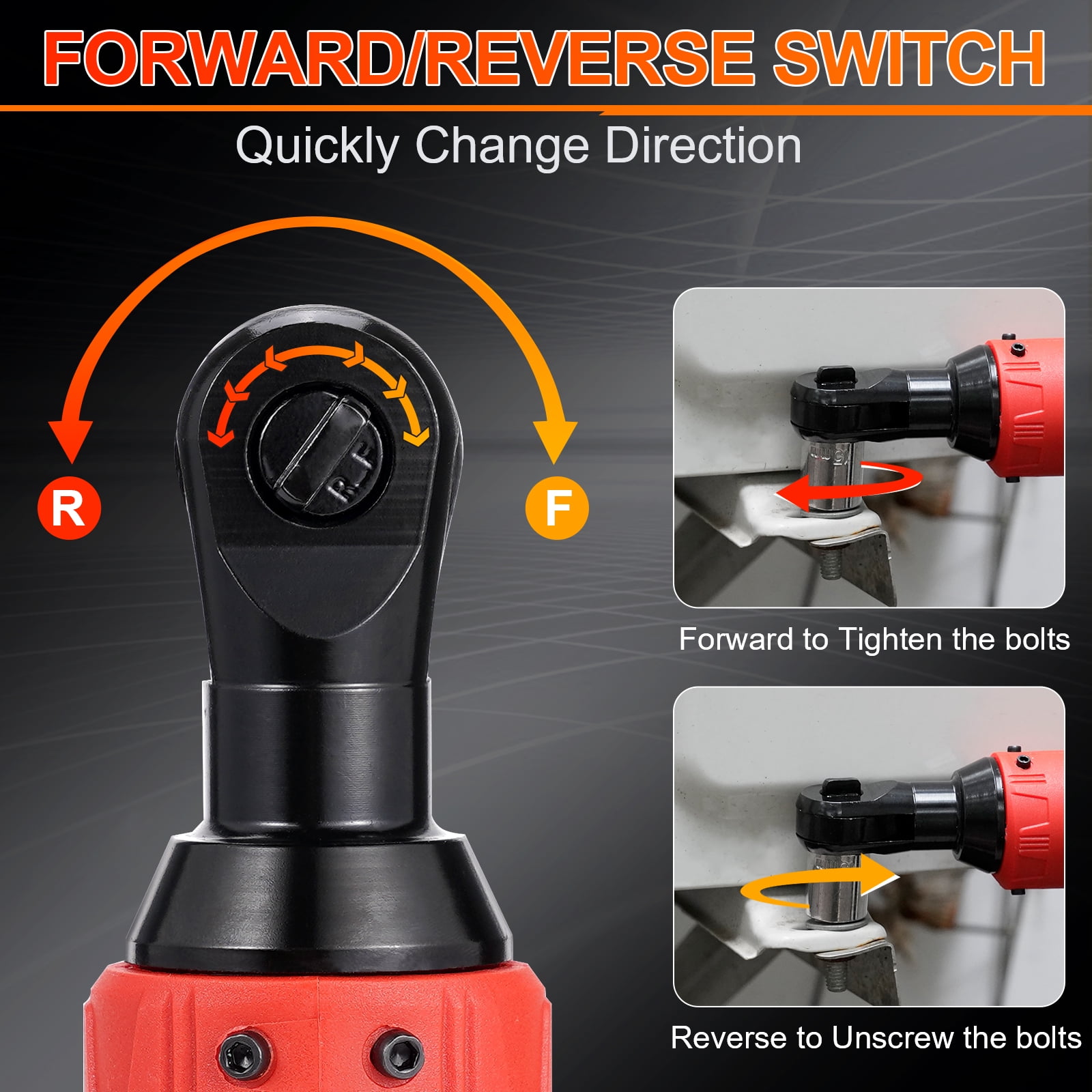 TJT 12V Electric Cordless Ratchet 3/8" Right Angle Wrench Impact Power Tool with 2Pcs 2Ah Battery
