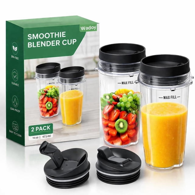 16oz Blender Cup Compatible with Ninja Blender BL660 BL740 BL770 BL780 BL810 QB3000, Single Serve Cup with Sip & Seal Lids for Nutri Ninja Replacement Parts