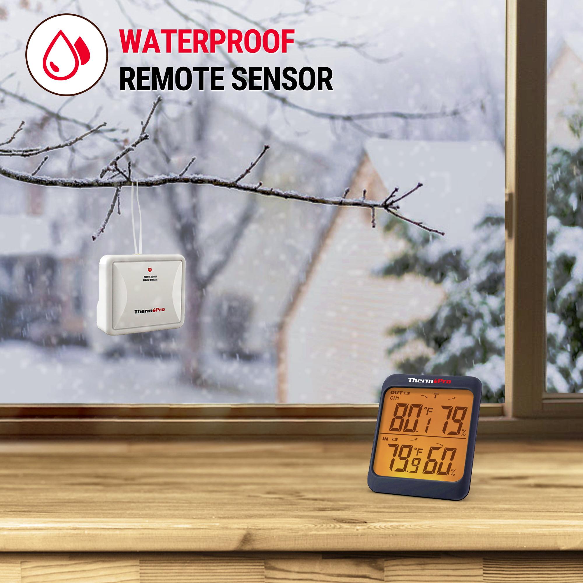  ThermoPro Indoor Outdoor Thermometer Wireless TP200B,  Thermometer indoor outdoor with Temperature Sensor Up to 500FT, Outdoor  Thermometers for Patio Garden Cellar Home Room : Patio, Lawn & Garden