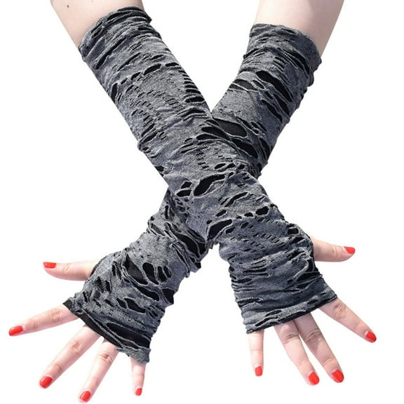 COMEET Sleeve Gloves, Punk Fingerless Gloves Ripped Sleeve Elbow Gloves Distressed Gloves for Halloween Masquerade Prom Gloves