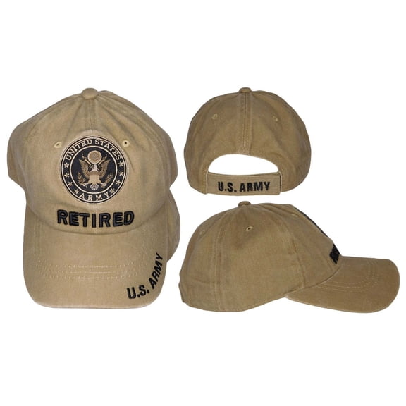 U.S. Army Retired Khaki Cotton Adjustable Embroidered Cap Hat - Licensed