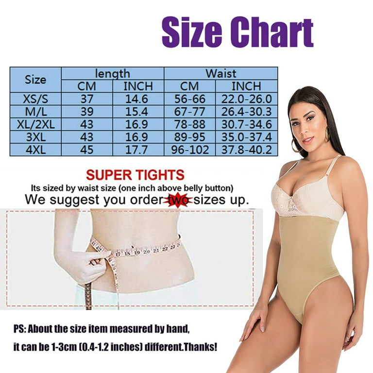 Women High Waist Body Shaper Firm Control Shapewear Thong Panty, White, M/L  