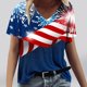 thumbnail image 1 of Fiudx Tops para Mujer Camiseta de Manga Corta con Cuello En V Estampada para El Día de La Independencia Informal a La Moda para Mujer, 1 of 4