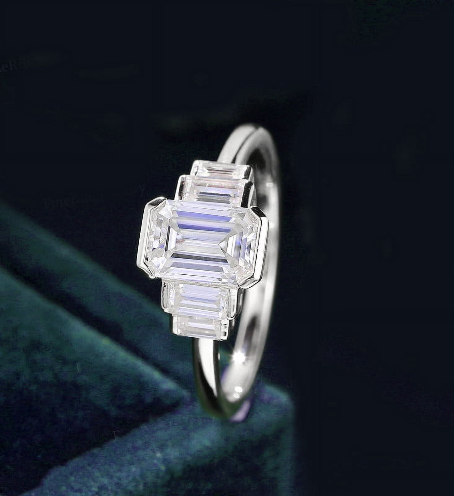 Cora Jewellery 2.25CT Emerald cut Moissanite 5 Stone Engagement Ring For Women, 18K White Gold