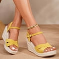 thumbnail image 3 of Platform Wedge Heels for Women Open Toe Suede Elegant Dressy Shoes with Ankle Strap Cushioned Footbed Travel Walking Footwear Yellow Size 7, 3 of 7