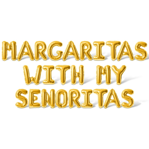 Letter Balloons - MARGARITAS WITH MY SENORITAS 16" Inch Alphabet Letters Foil Mylar Balloon Bachelorette Party Banner (Gold)