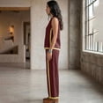 thumbnail image 5 of 2 Piece Sets for Women Color Block Linen Lounge Sets Sleeveless Top Wide Leg Pants Matching Casual Travel Outfit, S, 5 of 9