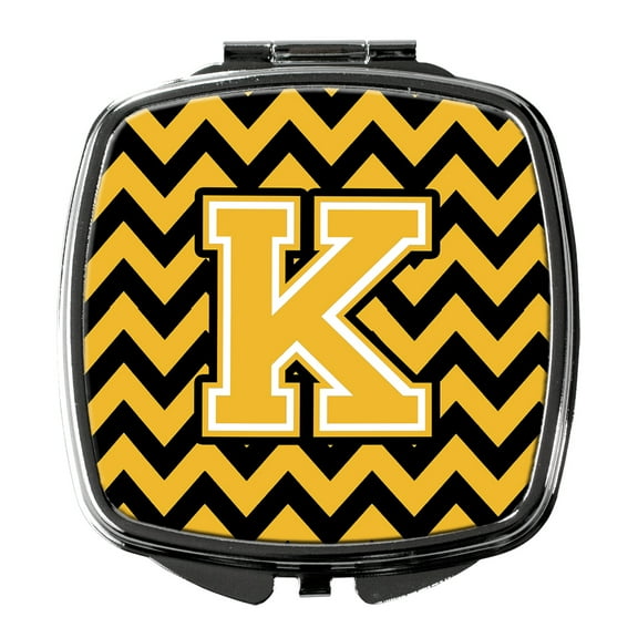 Letter K Chevron Black and Gold Compact Mirror