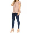 thumbnail image 4 of Women's Casual Solid Pleated Front Petal Cap Sleeve Round Neck Tee Blouse Top, 4 of 6