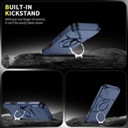 TJS for iPhone 17 Pro Max Phone Case, Privacy Camera Dual Layer Magnetic Ring Rotating Stand Protective Cover (Blue)