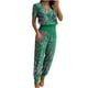 thumbnail image 2 of ICHUANYI Clearance Fashion Woman Round Neck Pattern Solid Short Sleeve Blouse +Loose Pockets Pants Sets(Green, L) ICHUANYI WER2023080813508, 2 of 6