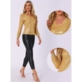 thumbnail image 2 of DARING DIVA Women's Stylish Sequin V Neck Metallic Blouses L Gold, 2 of 6