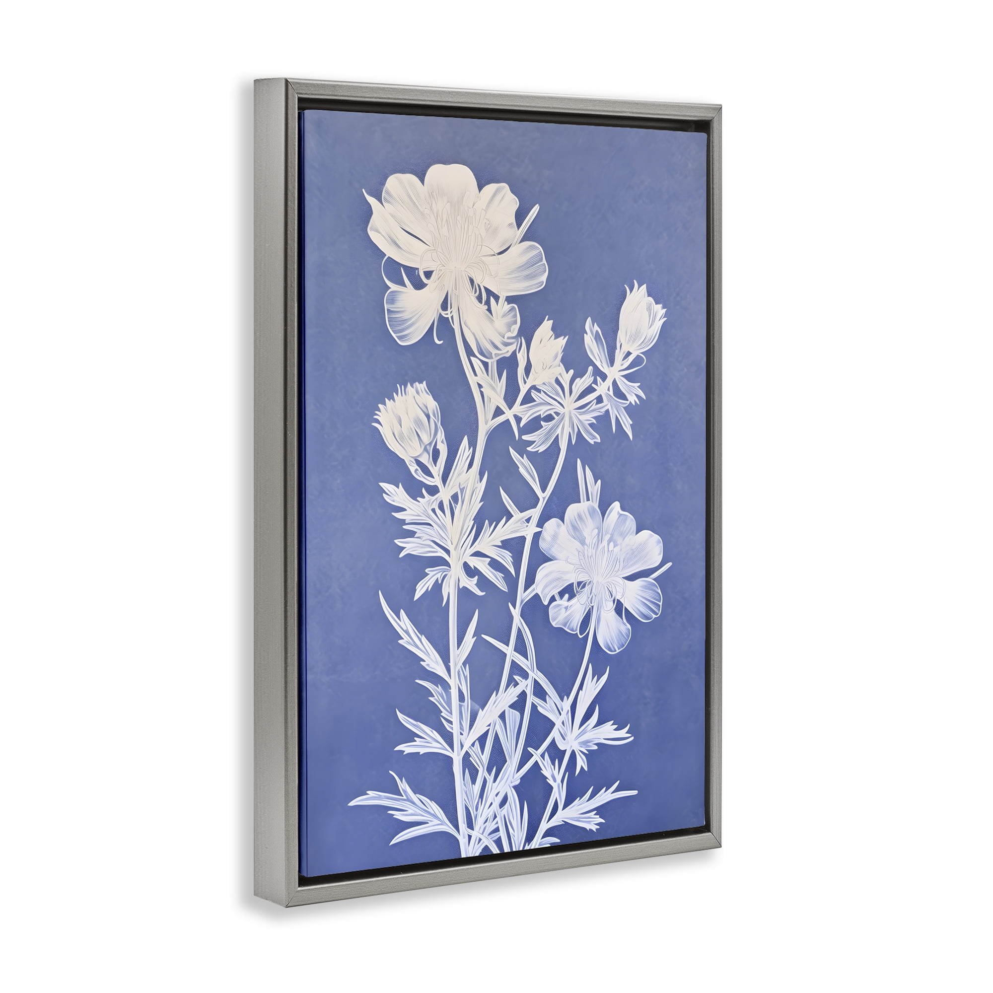 Stupell Industries Cerulean Botanical Pattern Botanical & Floral Painting Gray Floater Framed Art Print Wall Art, 17 x 25