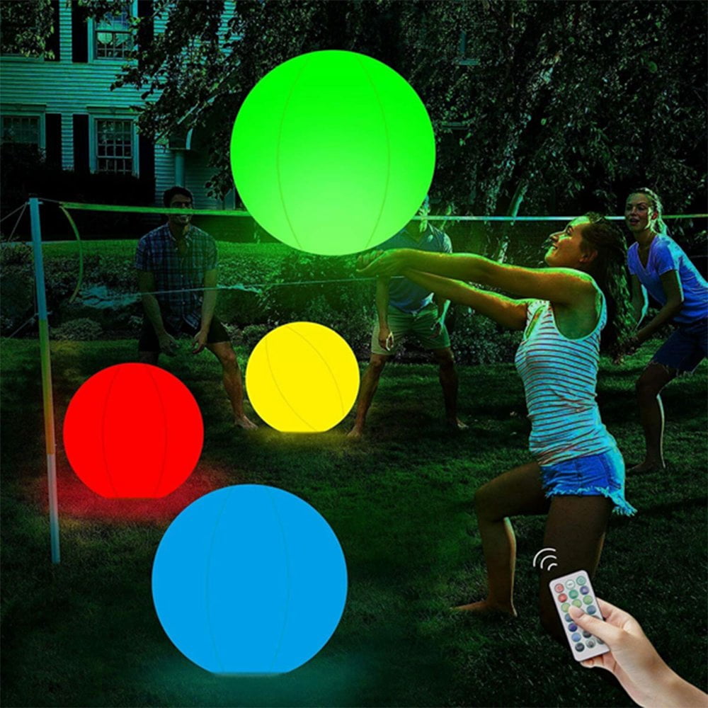 Ballon de Plage Gonflable Lumineux Jouets de Piscine Lumineux Ballon de Plage Gonflable PVC 16 Couleurs Télécommande Ballon de Plage Led pour Piscine Blanc